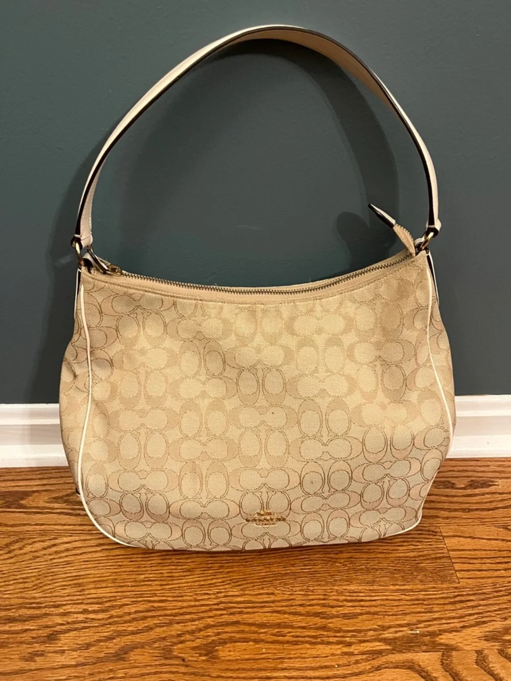 Coach F29959 Handbag One Shoulder Bag Beige Gold Canvas Leather Signature